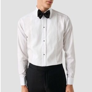 Eton Tuxedo Shirt Men 16.5/42 Contemporary Fit White Silver Texture Bib Cotton